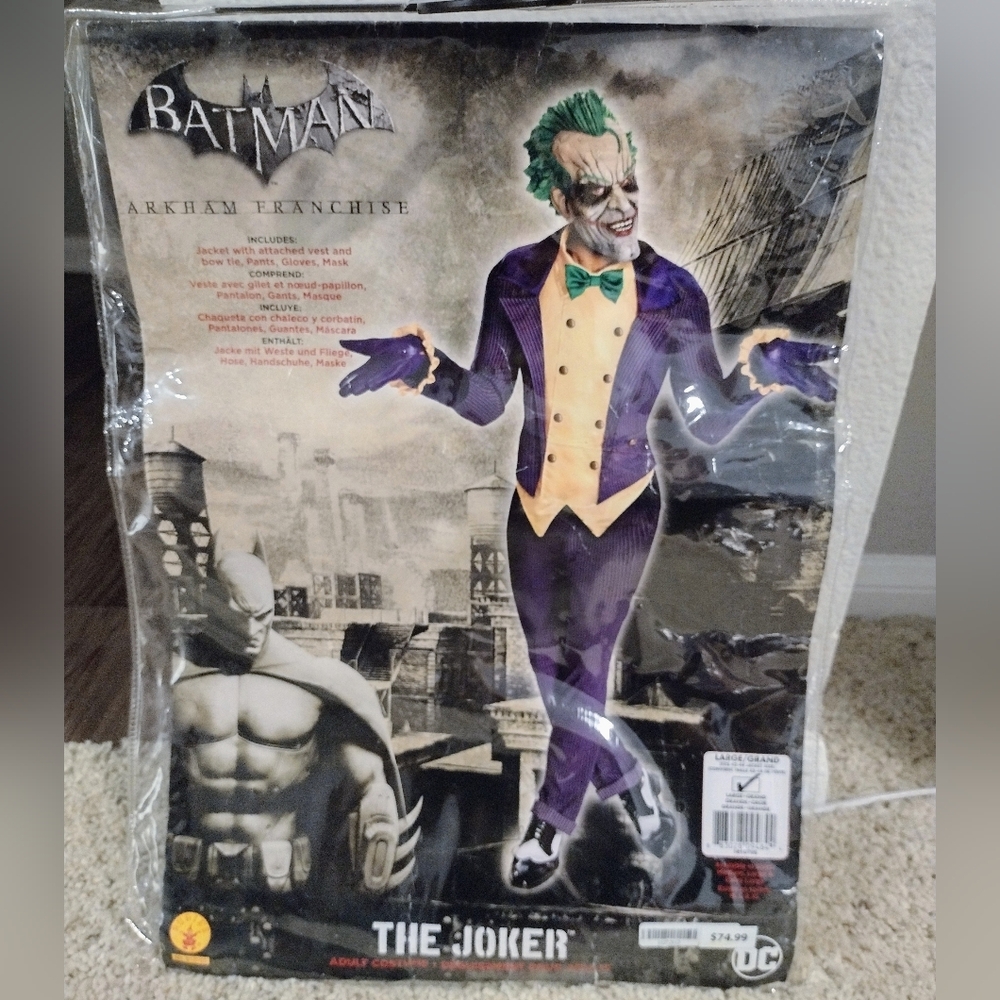 BATMAN The JOKER Arkham Adult Costume DC Large Villian